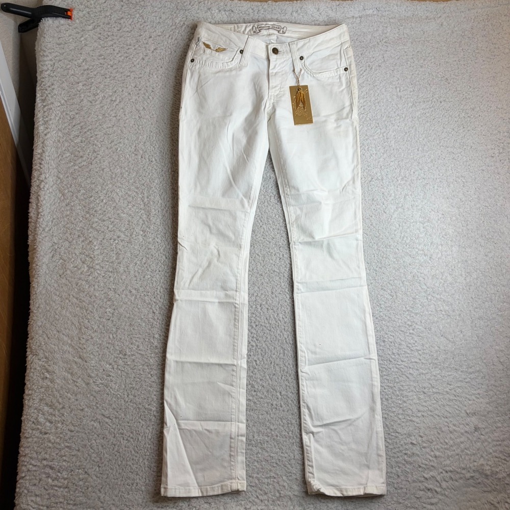 Robins Jean Marilyn White Gold Wing Studded Straight Leg Pants SP8072 Size 27